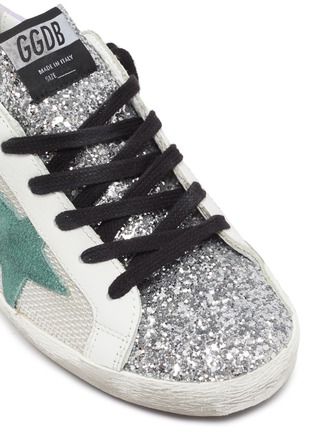 Detail View - Click To Enlarge - GOLDEN GOOSE - 'Superstar' glitter tongue contrasting tab sneakers