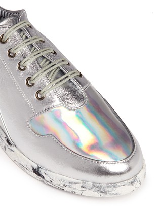 Detail View - Click To Enlarge - CHARLES PHILIP SHANGHAI - 'PWP' holographic panel metallic leather sneakers