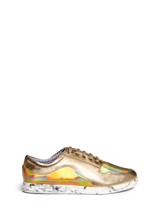 Main View - Click To Enlarge - CHARLES PHILIP SHANGHAI - 'PWP' holographic panel metallic leather sneakers