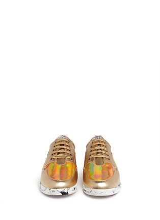 Figure View - Click To Enlarge - CHARLES PHILIP SHANGHAI - 'PWP' holographic panel metallic leather sneakers