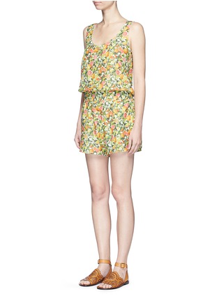 Front View - Click To Enlarge - STELLA MCCARTNEY - Citrus print elastic waist cotton-silk rompers