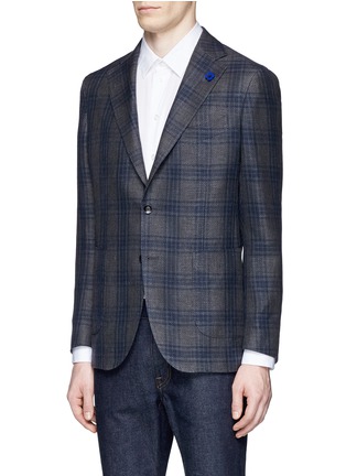 Front View - Click To Enlarge - LARDINI - Check plaid linen-wool-silk soft blazer