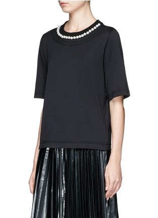 Front View - Click To Enlarge - MUVEIL - Faux pearl collar T-shirt