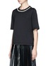 Front View - Click To Enlarge - MUVEIL - Faux pearl collar T-shirt