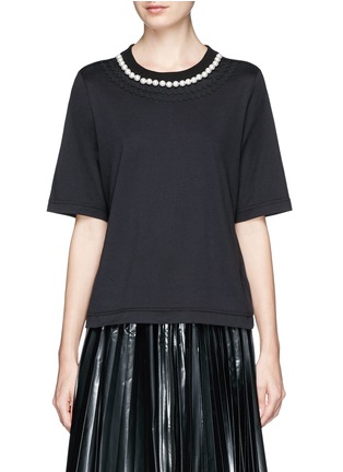 Main View - Click To Enlarge - MUVEIL - Faux pearl collar T-shirt
