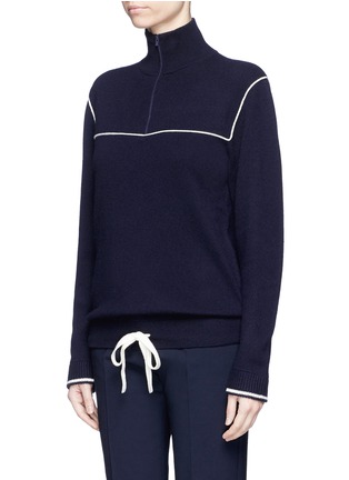 Front View - Click To Enlarge - CHLOÉ - Piped cashmere drawstring zip sweater