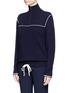 Front View - Click To Enlarge - CHLOÉ - Piped cashmere drawstring zip sweater