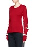 Front View - Click To Enlarge - PORTS 1961 - Cutout elbow contrast stripe virgin wool sweater