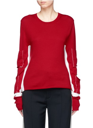 Main View - Click To Enlarge - PORTS 1961 - Cutout elbow contrast stripe virgin wool sweater