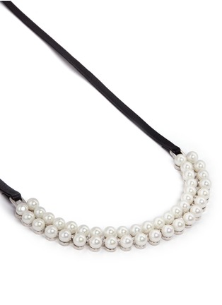 Detail View - Click To Enlarge - FALLON - 'Monarch' pearl cubic zirconia leather choker necklace
