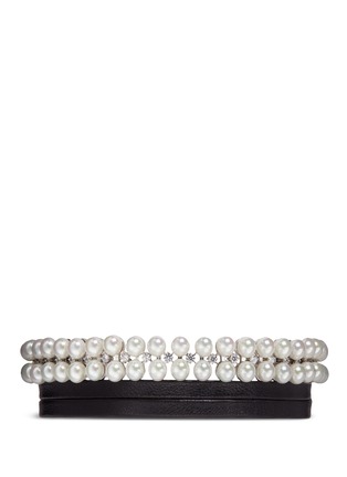 Main View - Click To Enlarge - FALLON - 'Monarch' pearl cubic zirconia leather choker necklace