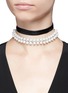 Figure View - Click To Enlarge - FALLON - 'Monarch' pearl cubic zirconia leather choker necklace