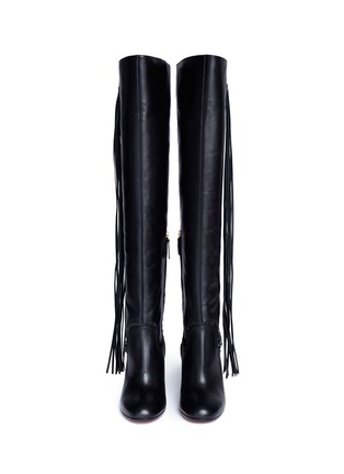 Front View - Click To Enlarge - AQUAZZURA - 'Whip It' fringe thigh high leather boots