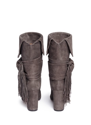 Back View - Click To Enlarge - AQUAZZURA - Fringed bow tie suede boots