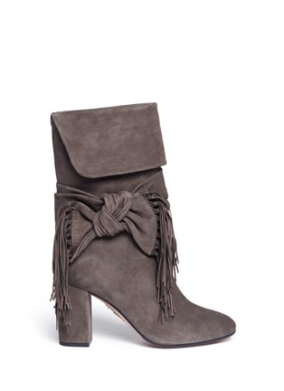 Main View - Click To Enlarge - AQUAZZURA - Fringed bow tie suede boots