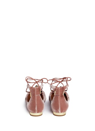 Back View - Click To Enlarge - AQUAZZURA - 'Christy Fauna' beetle embellished lace-up velvet flats