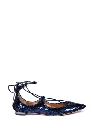 Main View - Click To Enlarge - AQUAZZURA - 'Christy' lace-up sequin flats