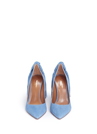 Front View - Click To Enlarge - AQUAZZURA - Fringed bow tie suede pumps
