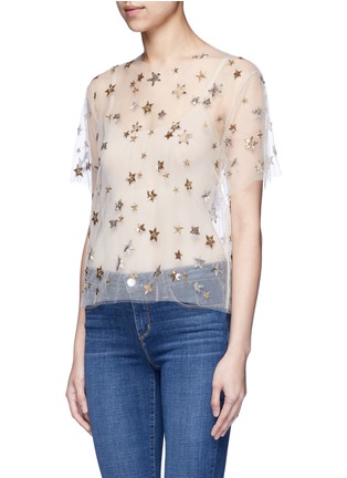Front View - Click To Enlarge - VALENTINO GARAVANI - Embellished metallic star tulle top