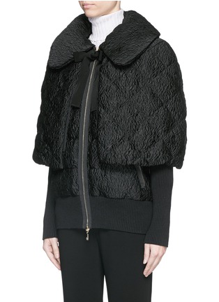 Front View - Click To Enlarge - MONCLER - 'Avery' detachable cape floral jacquard down jacket