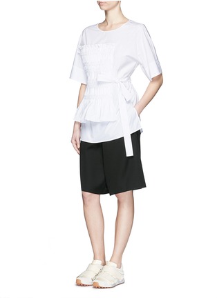 Figure View - Click To Enlarge - 3.1 PHILLIP LIM - Smocked panel sash waist cotton poplin shirt