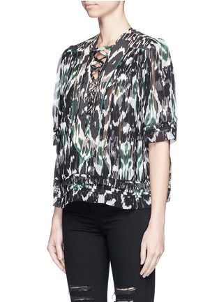 Front View - Click To Enlarge - ISABEL MARANT - 'Paden' lace-up patchwork print silk georgette top