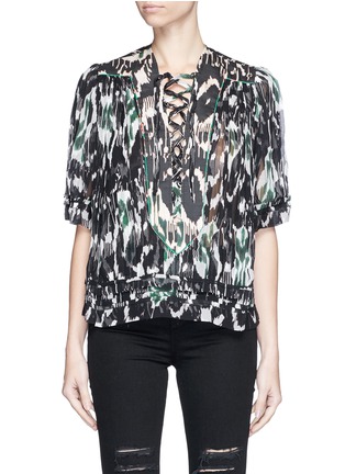 Main View - Click To Enlarge - ISABEL MARANT - 'Paden' lace-up patchwork print silk georgette top