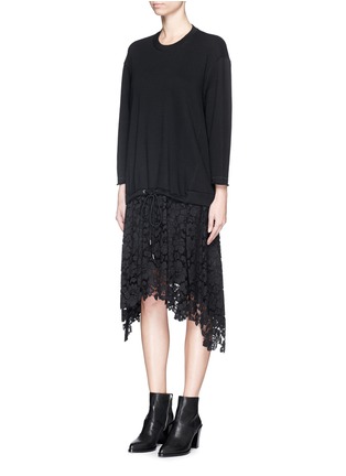 Front View - Click To Enlarge - 3.1 PHILLIP LIM - Floral lace skirt French terry dress