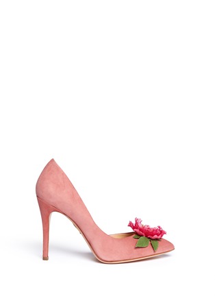 Main View - Click To Enlarge - CHARLOTTE OLYMPIA - 'Vamp In Bloom' flower corsage suede d'Orsay pumps