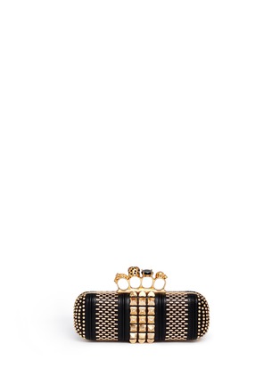 Back View - Click To Enlarge - ALEXANDER MCQUEEN - Stud leather knuckle skull box clutch