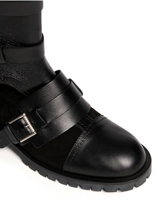 Detail View - Click To Enlarge - ALEXANDER MCQUEEN - Leather and suede biker booties