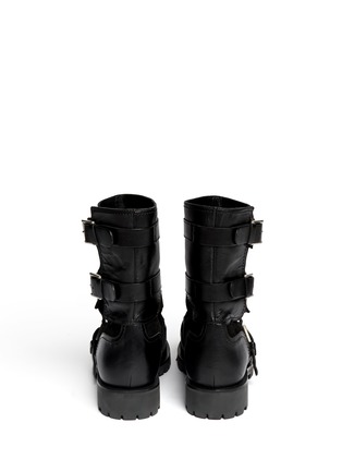 Back View - Click To Enlarge - ALEXANDER MCQUEEN - Leather and suede biker booties