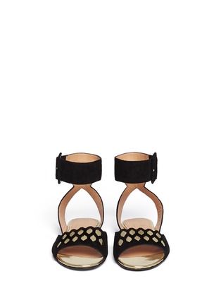 Figure View - Click To Enlarge - CLERGERIE - Globe metallic honeycomb suede sandals