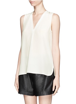 Front View - Click To Enlarge - VINCE - V-neck trim silk blouse