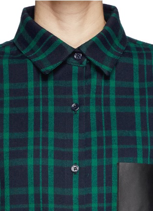 Detail View - Click To Enlarge - MAJE - 'Grungy' leather pocket plaid shirt dress