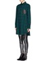 Front View - Click To Enlarge - MAJE - 'Grungy' leather pocket plaid shirt dress