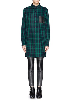 Main View - Click To Enlarge - MAJE - 'Grungy' leather pocket plaid shirt dress
