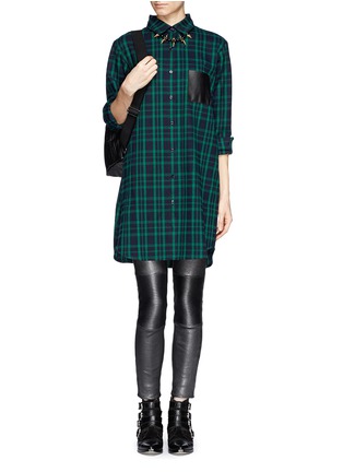 Figure View - Click To Enlarge - MAJE - 'Grungy' leather pocket plaid shirt dress