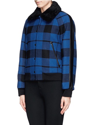 Front View - Click To Enlarge - SANDRO - 'Vega' shearling collar plaid bomber jacket