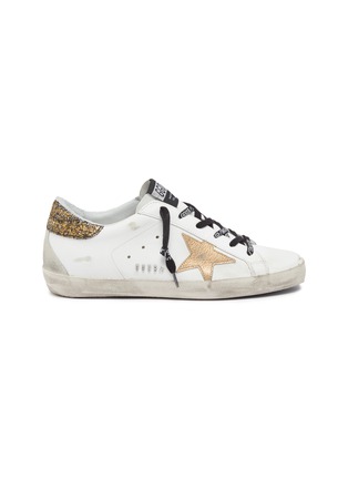 Main View - Click To Enlarge - GOLDEN GOOSE - 'Superstar' glitter tab slogan lace leather sneakers