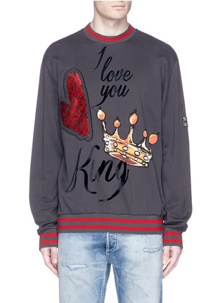 Main View - Click To Enlarge - - - Floral heart appliqué crown print sweatshirt