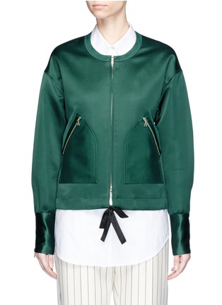 Main View - Click To Enlarge - VICTORIA, VICTORIA BECKHAM - Tie front collarless satin bomber jacket