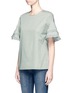 Front View - Click To Enlarge - VICTORIA, VICTORIA BECKHAM - Ruffle trim sleeve stripe boxy top