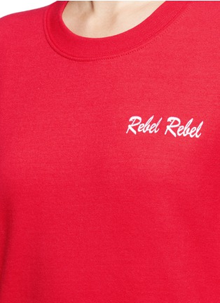 Detail View - Click To Enlarge - DOUBLE TROUBLE - 'Rebel Rebel' slogan embroidered fleece sweatshirt