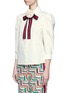 Front View - Click To Enlarge - GUCCI - Floral brooch web bow poplin shirt