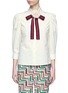 Main View - Click To Enlarge - GUCCI - Floral brooch web bow poplin shirt