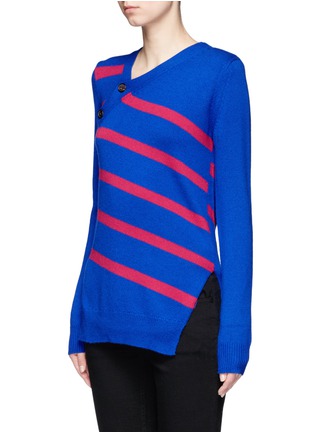 Front View - Click To Enlarge - PROENZA SCHOULER - Asymmetric button stripe cashmere-cotton sweater