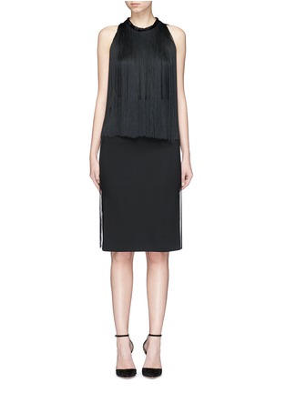 Main View - Click To Enlarge - STELLA MCCARTNEY - 'Maurice' fringe overlay stretch cady dress