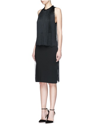 Figure View - Click To Enlarge - STELLA MCCARTNEY - 'Maurice' fringe overlay stretch cady dress