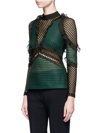 Front View - Click To Enlarge - SELF-PORTRAIT - 'Forest' ruffle fishnet effect mesh top